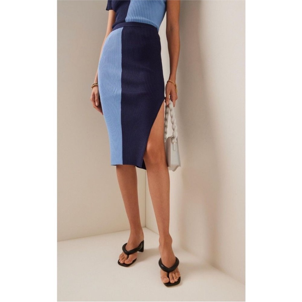 NWT STAUD Lorraine Rib-knit Jersey Colorblock Midi Skirt Size small